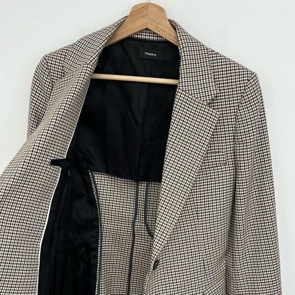 Theory Super Cinch Fremont Plaid Long-Line Blazer Cotton-Wool Tailored - Size 0 - Picture 8 of 16